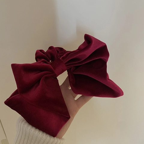 Elegante Coletero de Lazo de Terciopelo Grande Estilo Coreano Rojo Vino Negro Lazo Goma del Pelo Mujer Accesorios de Pelo a Mano