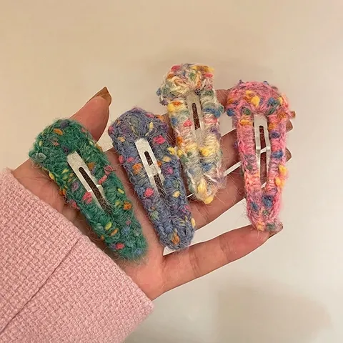 Handgefertigte Gestrickte Garn Haarspange Vintage Mehrfarbig Punktmuster BB Clip Für Damen Retro Gehäkelte Pony Haarnadel