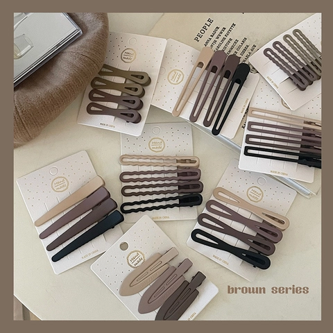 Pinzas para el Cabello Mate Tonos Tierra para Mujeres Niñas Minimalista Aleación Color Morandi Horquillas de Pico de Pato BB