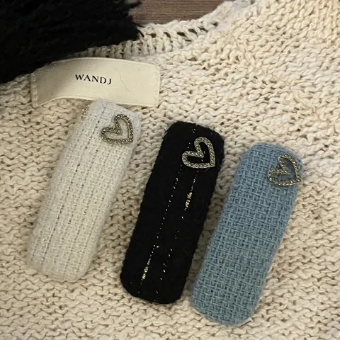 Fermaglio per Capelli in Tweed Vintage per Donna Squisito Strass Cuore BB Clip Laterale Dolce Accessorio Forcina in Tessuto di Lana