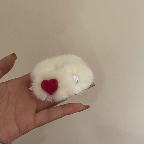 Coleteros de Piel de Visón Con Corazón para Mujer Lindos Lazos para el Cabello de Peluche Con Perla Artificial Decoración de Corazón Accesorios para el Cabello de Otoño Invierno