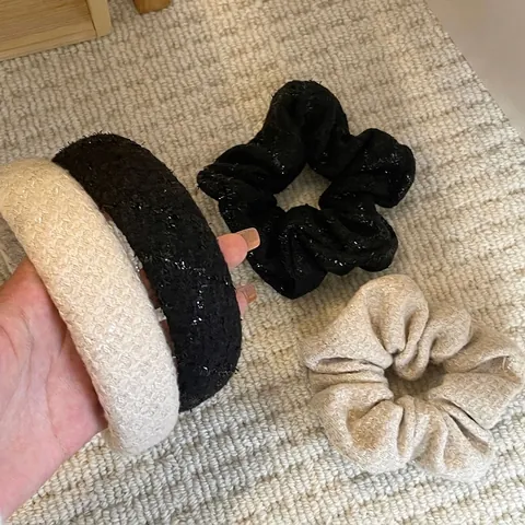 Französischer Stil Tweed Strick Gepolstertes Stirnband Und Pailletten Großes Haargummi Set Elegantes Haarschmuck Für Damen Schwarz Weiß