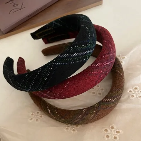 Cerchietto Imbottito a Quadri Vintage Francese per Donna Design a Testa Alta In Spugna Autunno Inverno Accessori per Capelli In Tessuto
