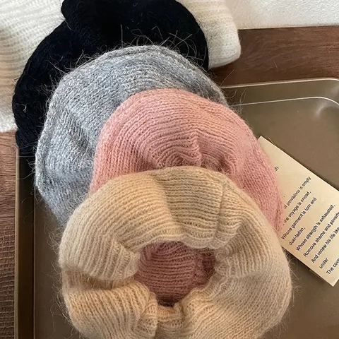 Coleteros de Hilo de Lana Tejidos Estilo Coreano para Mujer Otoño Invierno Aspecto Mohair Suave Hecho a Mano Accesorios para el Cabello