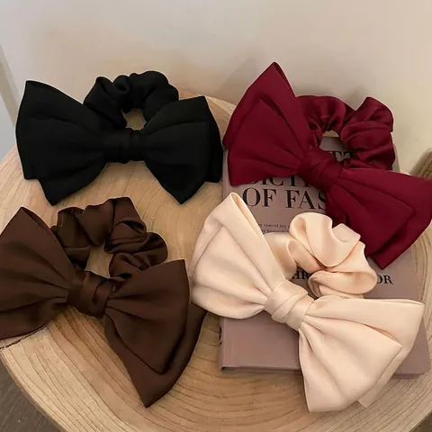 Oversized Satin Bow Scrunchie Solid Color Handmade High Elastic Hair Tie Elegant Women Fashion Accessories Headwear Daily Commute