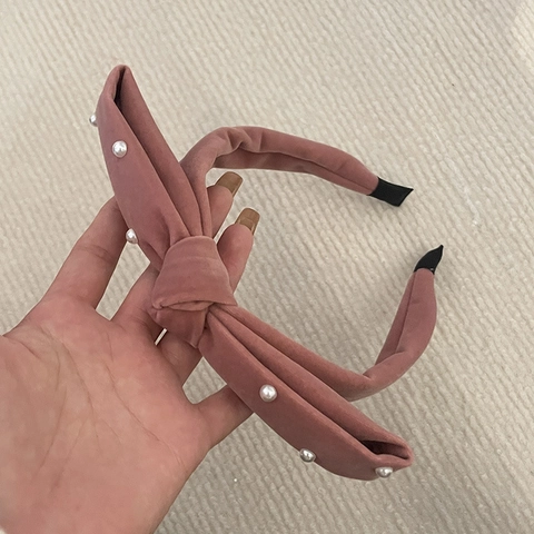 Cerchietto con Fiocco in Velluto Vintage Francese Perla Artificiale Fatto a Mano Elegante Accessorio per Capelli Retro