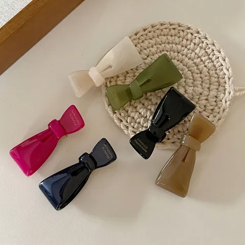 French Elegant Acetate Bowknot Hair Clip Cute Handmade Duckbill Clip Chic Solid Color Side Barrette For Women Hair Accessories