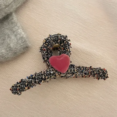 Retro Tweed Heart Hair Claw Clip Elegant Large Hairpin For Women Autumn Winter Fashion Hair Accessories