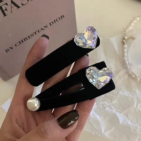 Französischer Vintage Herz Strass Haarklammer Für Damen Schwarz Samt Künstliche Perle Geometrisch BB Clip Elegant Mode Haarschmuck