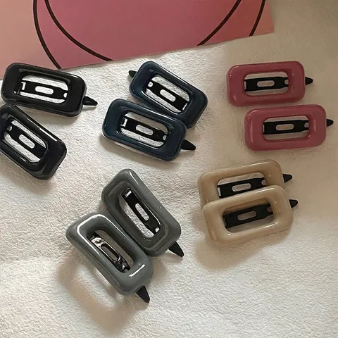 Geometric Rectangle Heart Hair Clips Morandi Candy Color Minimalist Resin Metal Duckbill BB Clips For Women Girls Hair Accessories