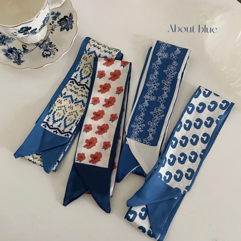 Sciarpa Stretta in Raso Francese Nastro Stampato Floreale Geometrico per Capelli Borsa Donna Elegante Fascia Versatile