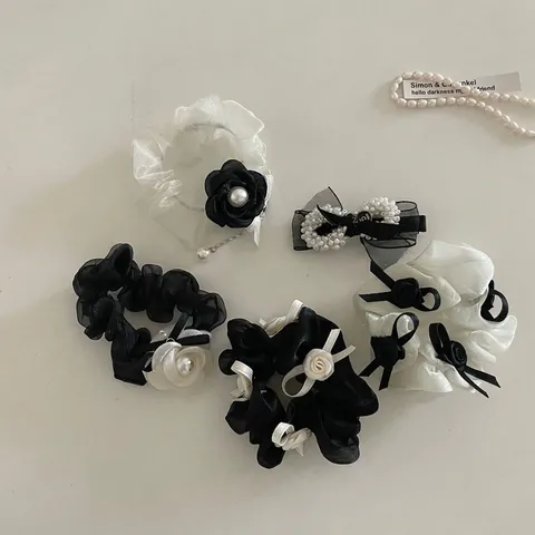 Coletero de Flores de Malla Vintage Francés Elegante Lazo para el Cabello de Organza Con Camelia de Perlas Artificiales de Imitación