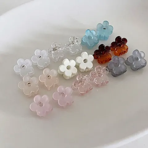 Mini Mollette per Capelli a Forma di Fiore in Stile Coreano in Acrilico Piccoli Fermagli Opachi Lucidi Colori Morandi