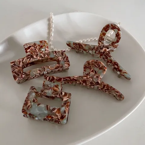 Pinza para el Cabello de Acrílico con Textura de Mármol Estilo Coreano Clip de Tiburón Cuadrado Geométrico para Mujer Accesorios