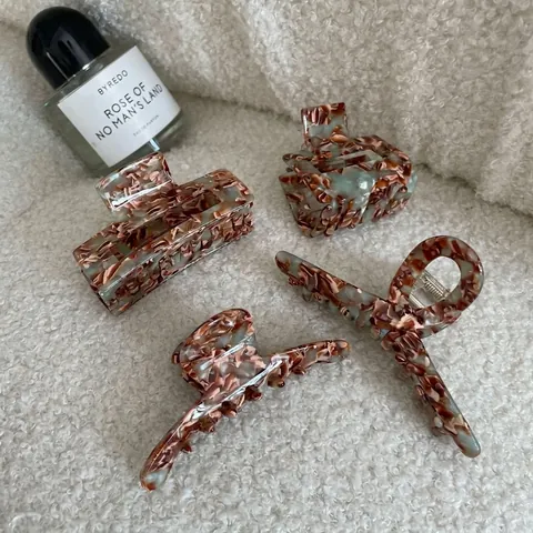 Pinza para el Cabello de Acrílico con Textura de Mármol Estilo Coreano Clip de Tiburón Cuadrado Geométrico para Mujer Accesorios