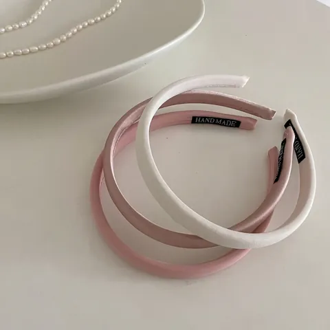 Cerchietto in Raso a Bordo Largo Stile Coreano da Donna Fatto a Mano Elegante Rosa Bianco Fascia per Capelli Accessori Moda