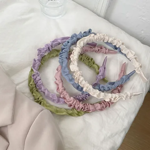Diadema de Satén Plisada Vintage Francés Para Mujer Color Sólido Estilo Scrunchie Accesorios Para El Cabello Dulce Para Diario