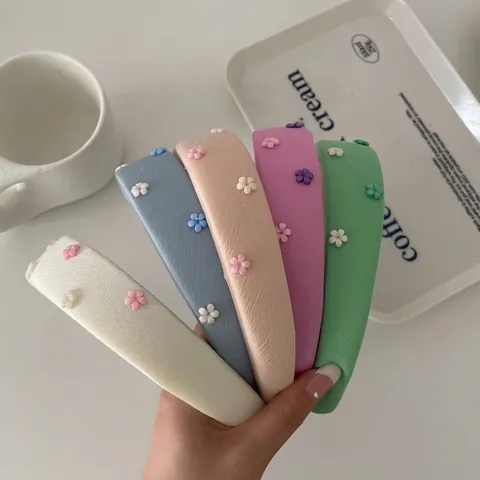 Ins Stil Gepolstertes Stirnband Mit Kleiner Blumendekoration Süßes Buntes Hochgekröntes Schwamm-Haarband Mode Haarschmuck Für Damen