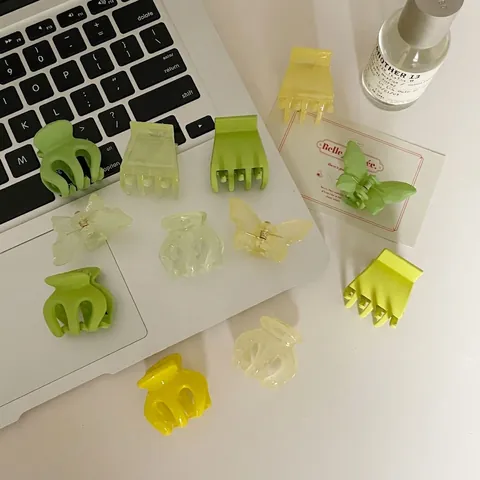 Mini Pinzas para el Pelo Mate Pequeñas Verde Amarillo Mariposa Tiburón Clips de Pelo Acrílico Accesorios para el Cabello