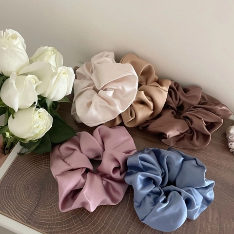 French Elegant Satin Scrunchie Large Elastic Hair Band Macaron Solid Color Oversized Hair Tie For Women Hair Accessories