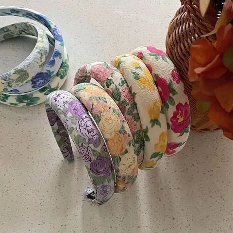 Retro Floral Padded Headband For Women Vintage Botanical Print Sponge Wide Hairband Elegant Fabric Hair Accessories