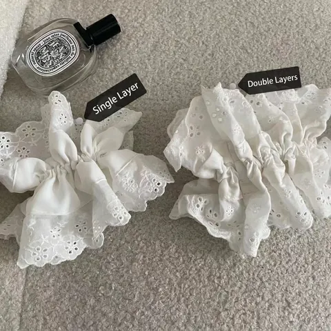 Coleteros de Tela con Encaje Oversize Vintage Francés para Mujer Hechos a Mano Estilo Lolita Bordado de Ojales Accesorios para el Cabello