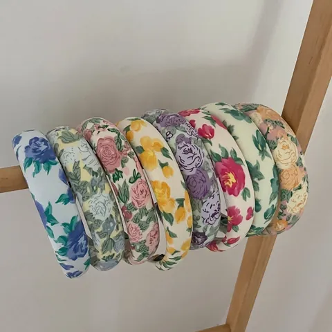Retro Floral Padded Headband For Women Vintage Botanical Print Sponge Wide Hairband Elegant Fabric Hair Accessories