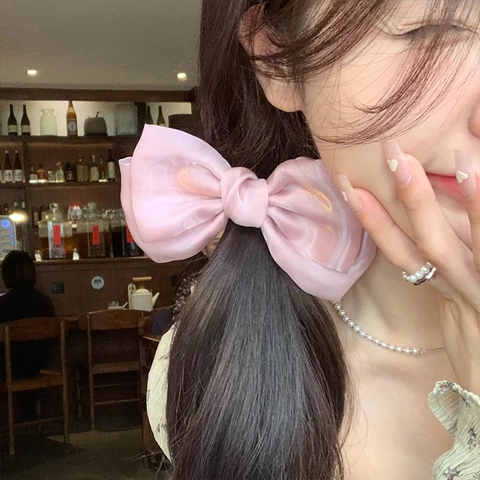 Handmade Satin Large Bow Hair Clip For Women Elegant Black Spring Clip Hair Accessory For Daily Commute Design Sense Clip