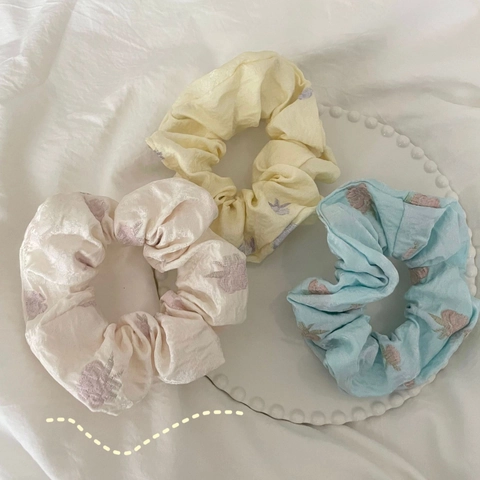 Scrunchie in Tessuto Ricamato Floreale Dolce INS Francese Elegante Texture in Chiffon Supporto per Coda di Cavallo per Donna Ragazza