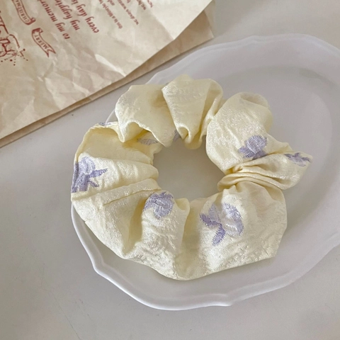 Scrunchie in Tessuto Ricamato Floreale Dolce INS Francese Elegante Texture in Chiffon Supporto per Coda di Cavallo per Donna Ragazza