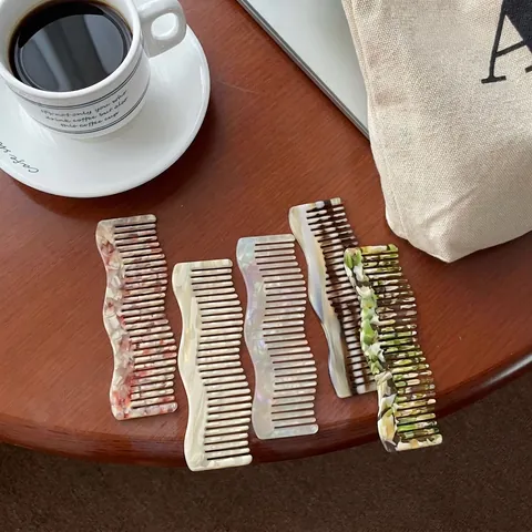 French Ins Style Acetate Wave Wide Tooth Hair Comb Portable Elegant Marble Leopard Pattern Styling Comb For Women