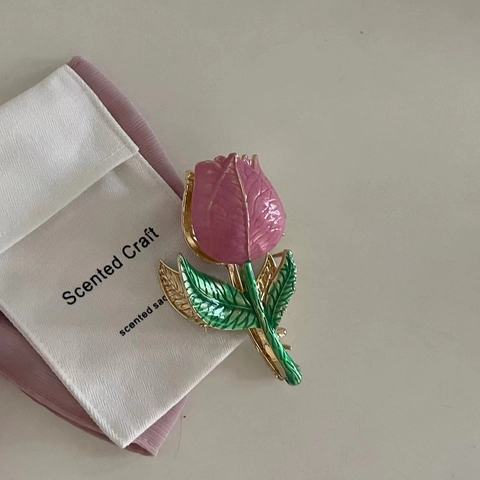 Elegante Pinza per Capelli a Forma di Tulipano in Metallo per Donna Smalto Vintage Floreale Accessori per Capelli Rosa Bianco