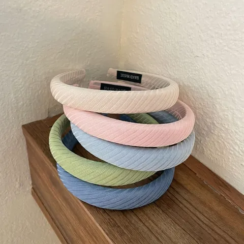 Cerchietto Imbottito a Righe Macaron in Stile Coreano Per Donna Fatto a Mano Tesa Larga in Spugna Accessori Capelli Moda