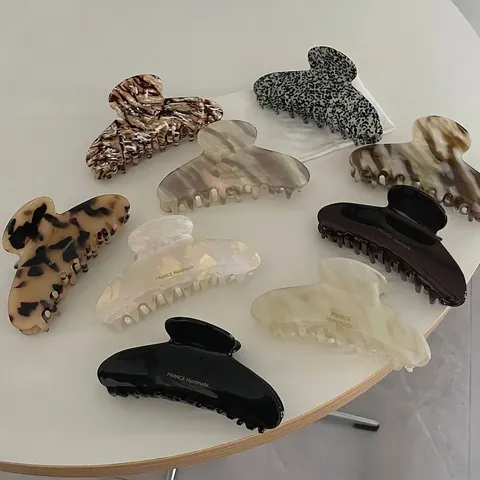 Pinza para el Cabello de Acetato Estilo Francés Elegante Estampado Leopardo Mármol Blanco Garra para el Pelo Mujer