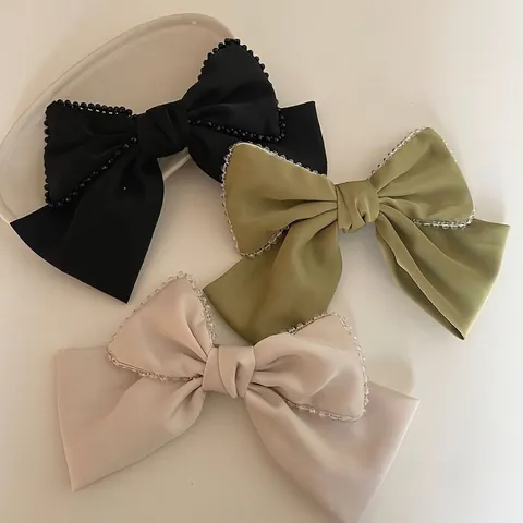 Französische Vintage Große Satin Schleife Haarspange Mit Kristallperlen Kante Elegante Feder Top Clip Damen Haarschmuck