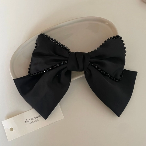 Französische Vintage Große Satin Schleife Haarspange Mit Kristallperlen Kante Elegante Feder Top Clip Damen Haarschmuck