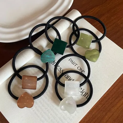 Acrylic Geometric Heart Square Hair Ties Morandi Color Handmade Elastic Rubber Band Hair Rope Fashion Hair Accessories