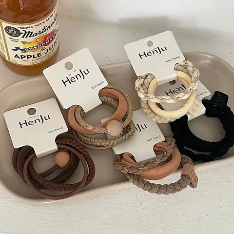 Damen Minimalistisch Erdtöne Haargummis Set Hohe Elastizität Geflochten Stoff Haarbänder Handgemacht Einfacher Kopfschmuck