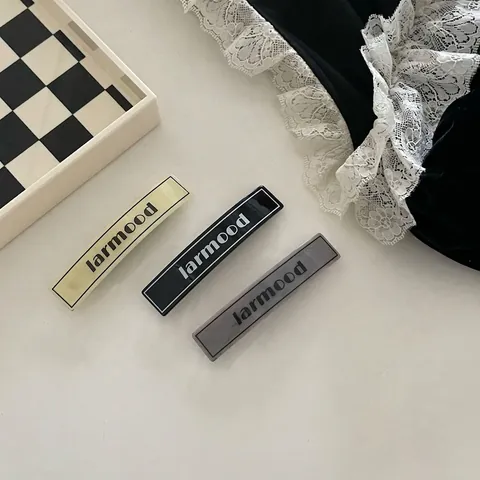 Fermaglio per Capelli Rettangolare in Acrilico Vintage Francese Con Stampa di Lettere Larmood Barrette Geometrica per Donna