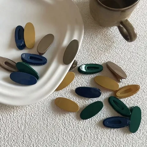 Pinzas para el Cabello Ovaladas de Acrílico para Mujeres Niñas Color Morandi Minimalista Barrette Mate Hecho a Mano Accesorios