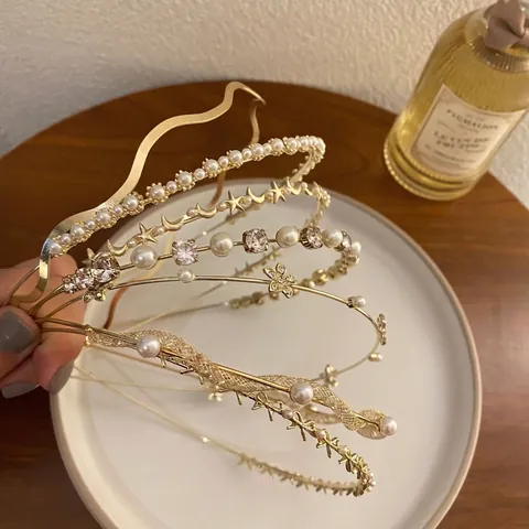 Barock Perlen Gold Metall Haarreif Für Damen Französischer Retro Stil Eleganter Haarschmuck Mit Künstlichen Perlen Strass