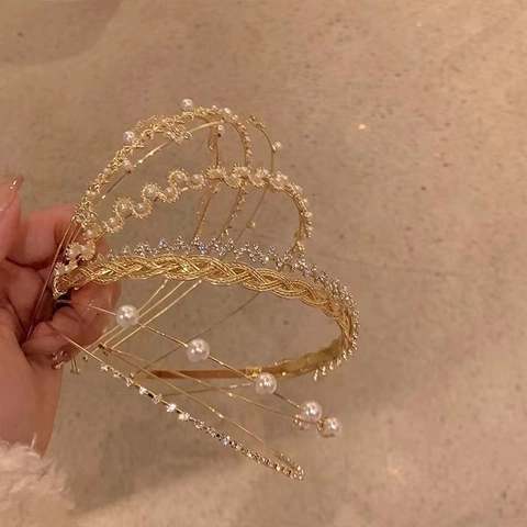 Cerchietto in Metallo Dorato con Perle Barocche per Donna Stile Retrò Francese Elegante Accessorio per Capelli con Perle Artificiali Strass