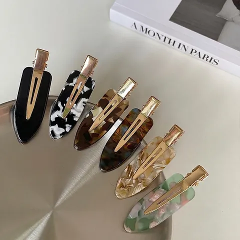 Vintage Marmormuster Acryl Entenschnabel Haarklammer Für Damen Mode Geometrisch Schildpatt Seitenclip Haarschmuck