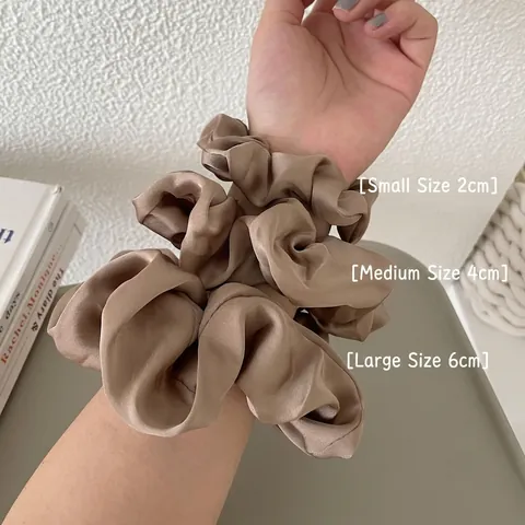 French Style Silky Satin Large Intestine Hair Scrunchies Minimalist Solid Color Pleated Elastic Hair Ties For Women