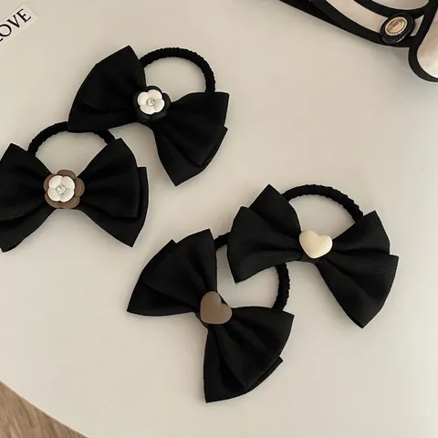 Elegante Elastico per Capelli a Fiocco in Tessuto Camelia Cuore Strass Nastro Fascia Elastica Scrunchie per Donna Accessori Capelli