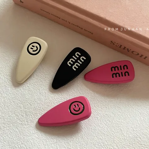 Acrylic Water Drop Hair Clip For Women Matte Finish Smiley Face Letter Print Cute Side Clip Fashion Hair Accessories
