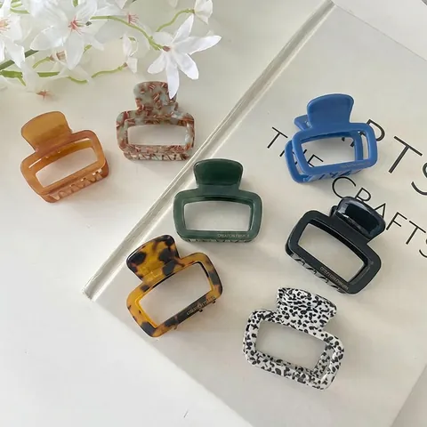 French Minimalist Acetate Square Hollow Hair Claw Clip Vintage Leopard Tortoiseshell Pattern Small Shark Hair Clip For Women