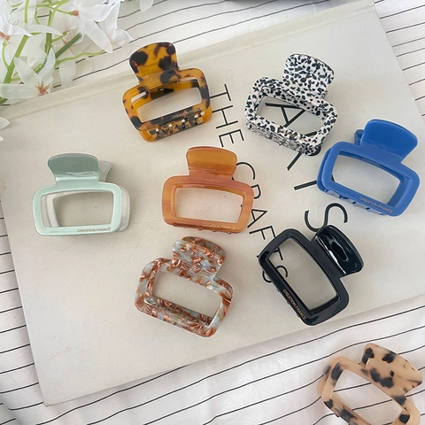 French Minimalist Acetate Square Hollow Hair Claw Clip Vintage Leopard Tortoiseshell Pattern Small Shark Hair Clip For Women