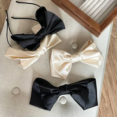 Elegant Satin Bow Hair Clip For Women Large Solid Color Spring Clip Korean Style Silk Satin Texture Elegant Hair Accessories