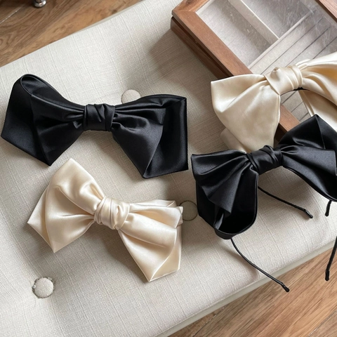 Elegant Satin Bow Hair Clip For Women Large Solid Color Spring Clip Korean Style Silk Satin Texture Elegant Hair Accessories